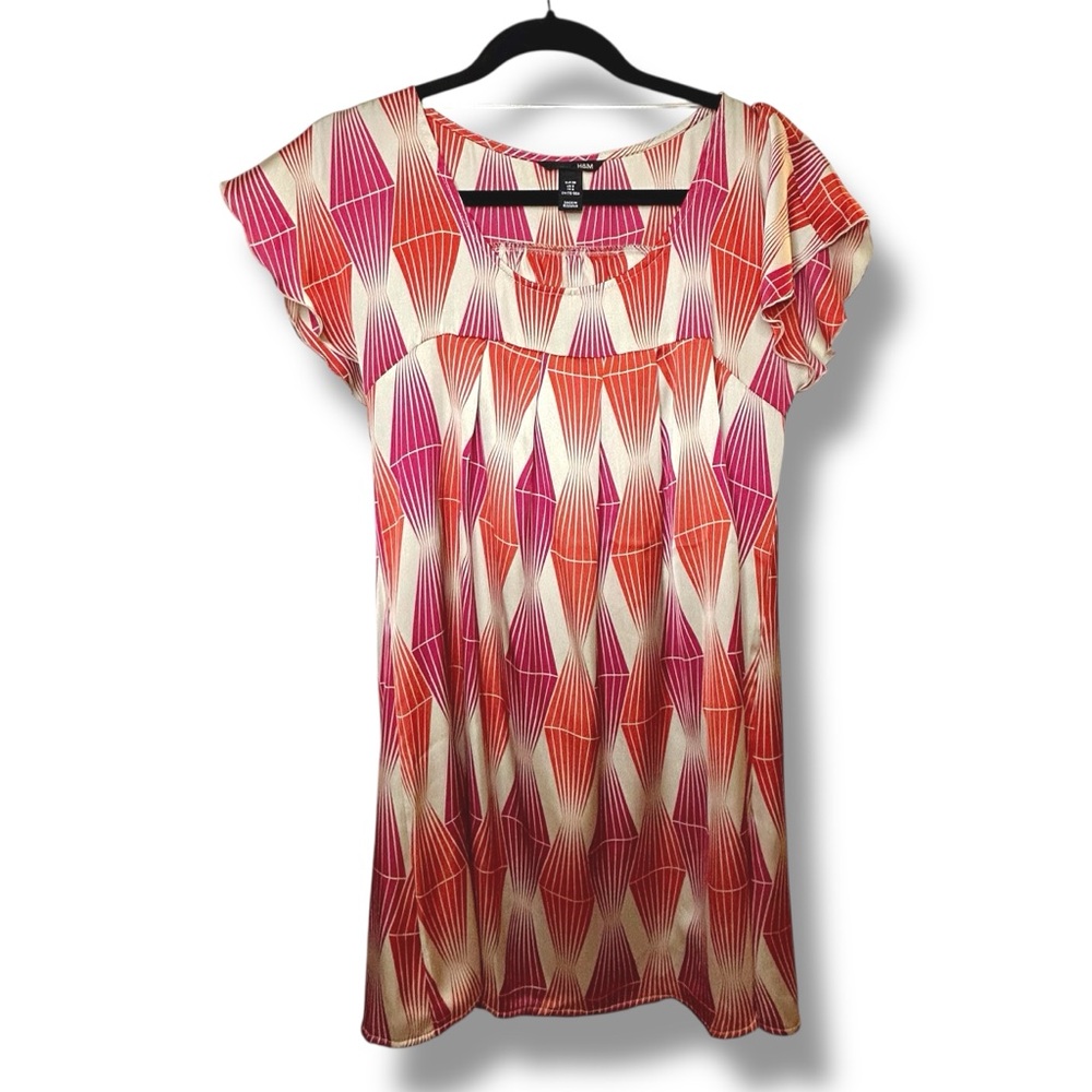 Babydoll Slip Dress Pink & Orange Print on Cream Flowy Pattern Flutter Mini Y2K